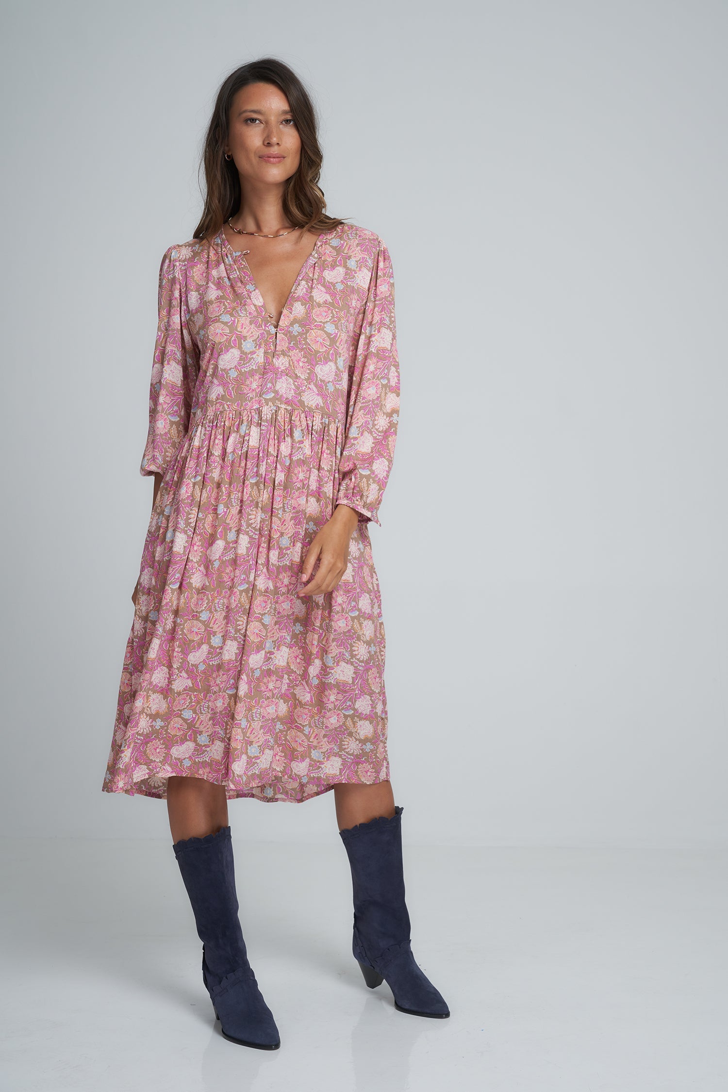 Natalia Dress - Rajasthan Pink/Brown