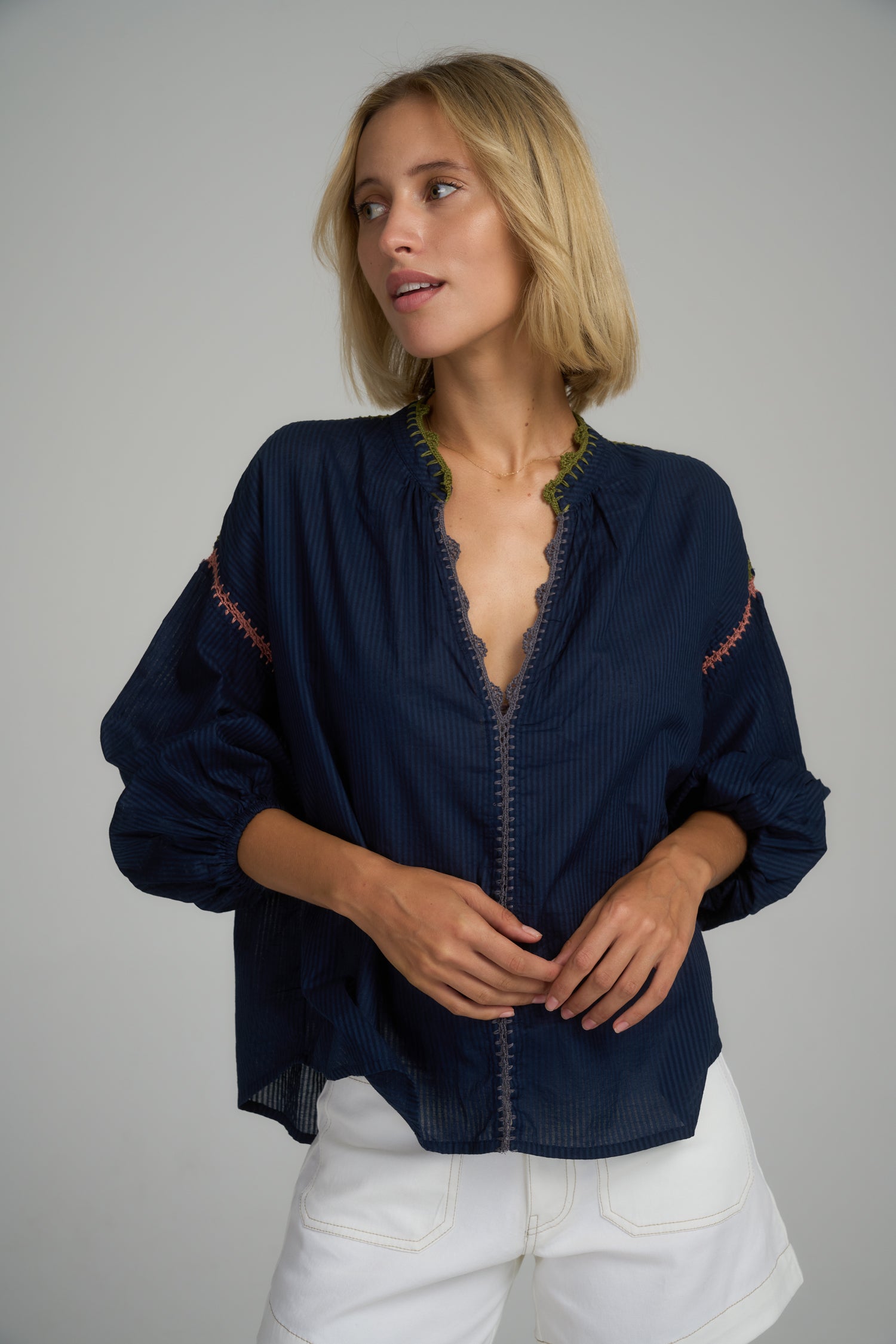 Anatolia Trim Top - Navy Blue Crochet Mix