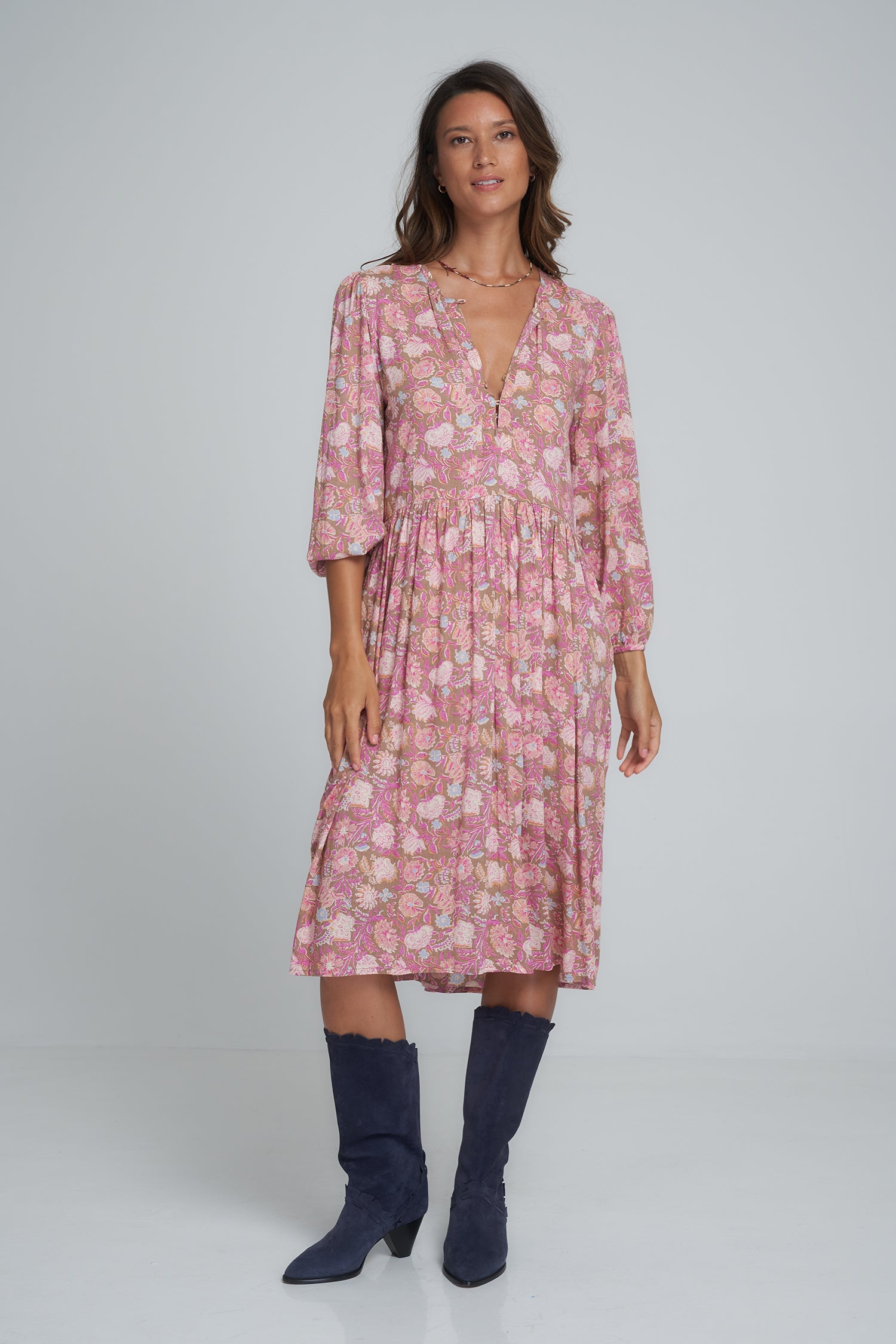 Natalia Dress - Rajasthan Pink/Brown