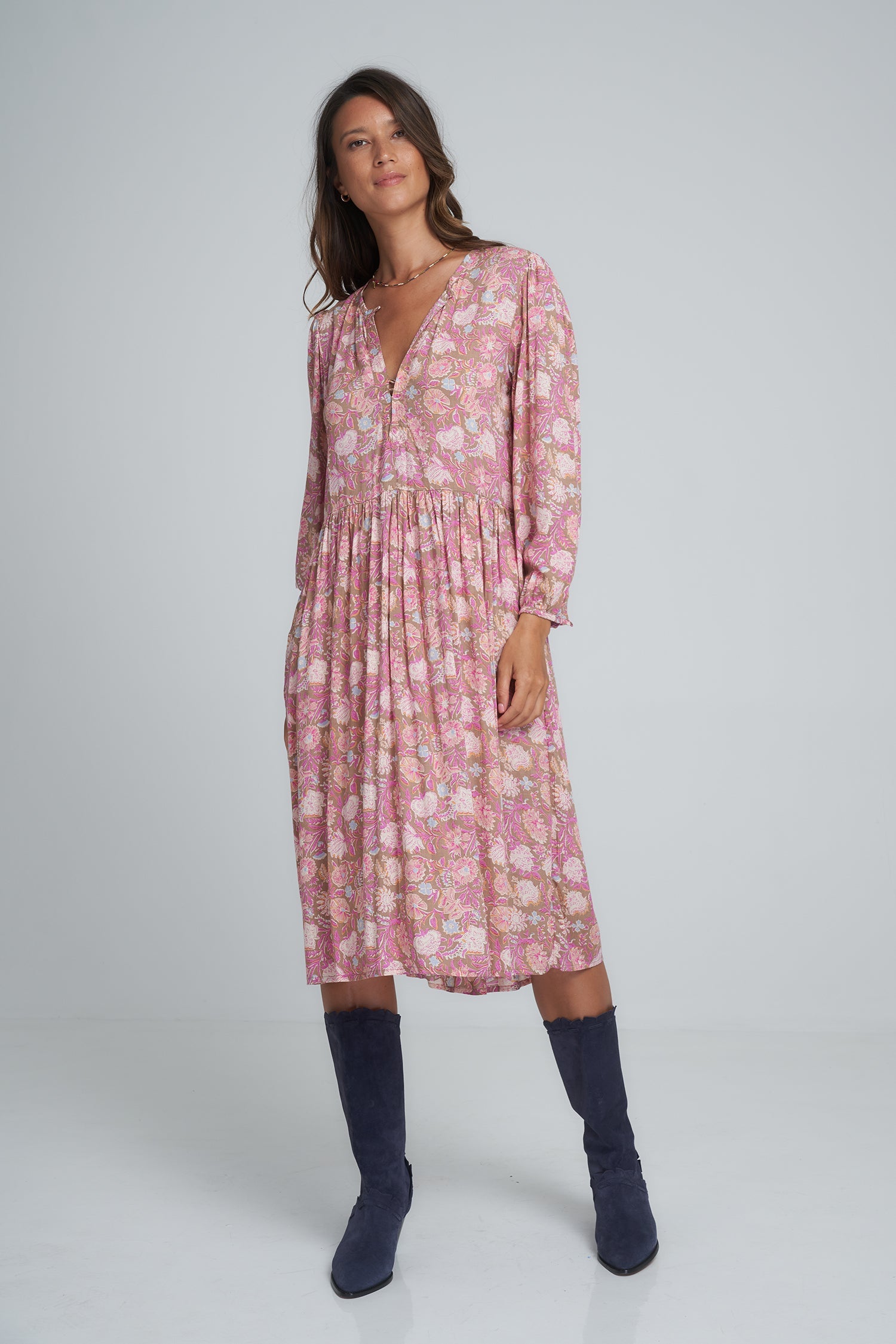 Natalia Dress - Rajasthan Pink/Brown