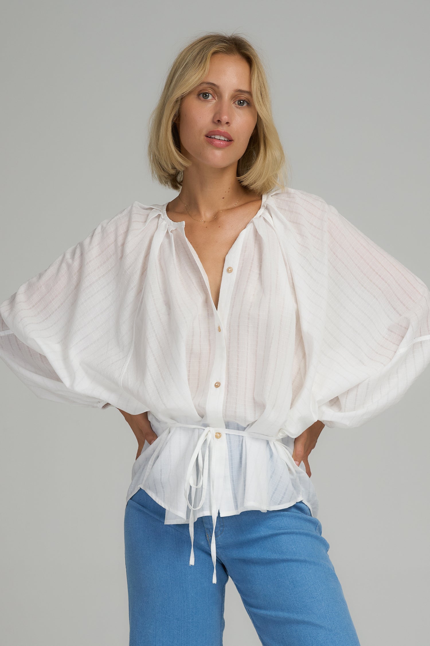 Sienna Textured Cotton Top - Ivory