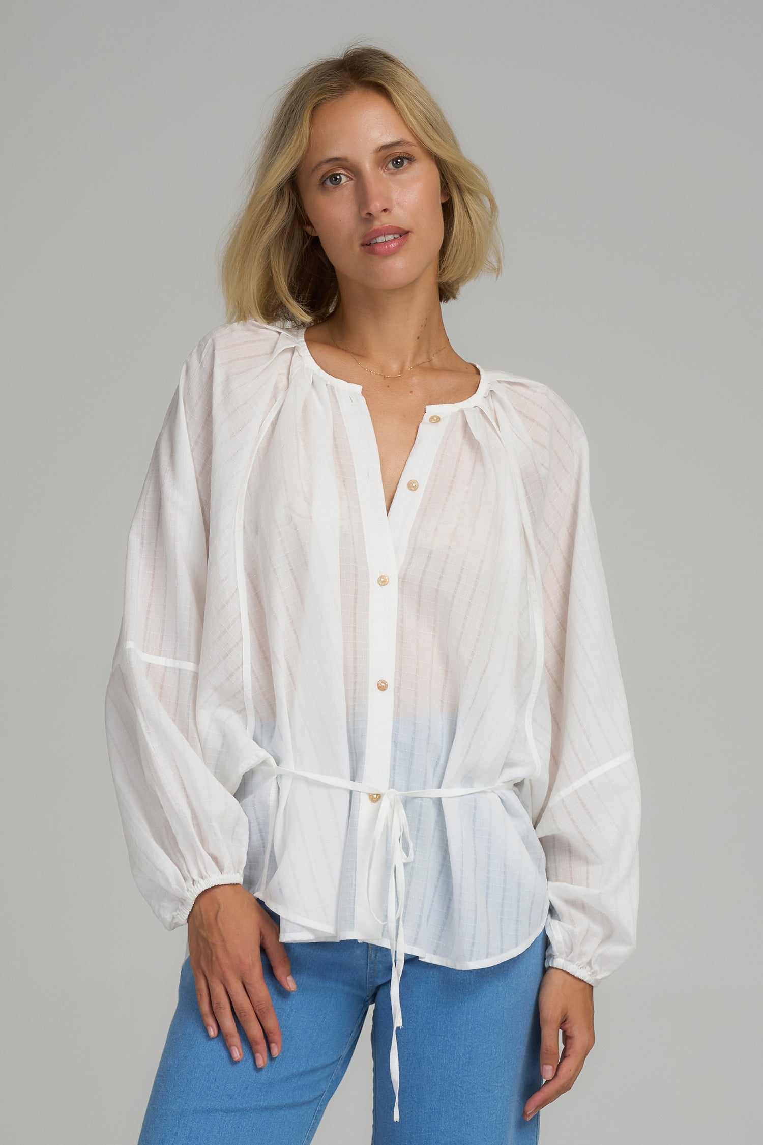 Sienna Textured Cotton Top - Ivory